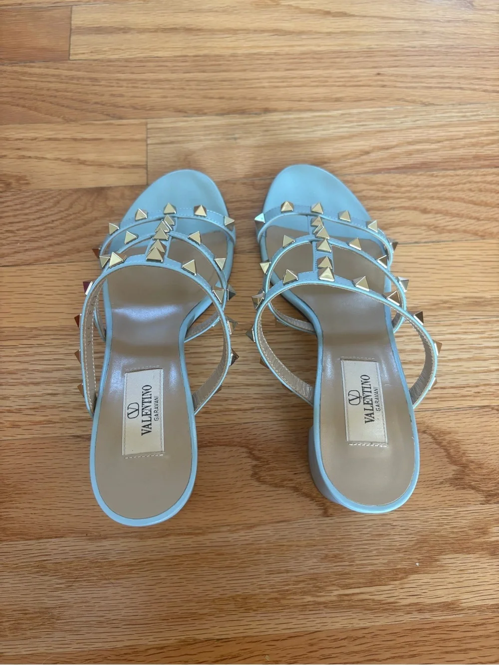 Valentino Garavani Rockstud Block Heel sandals in light blue